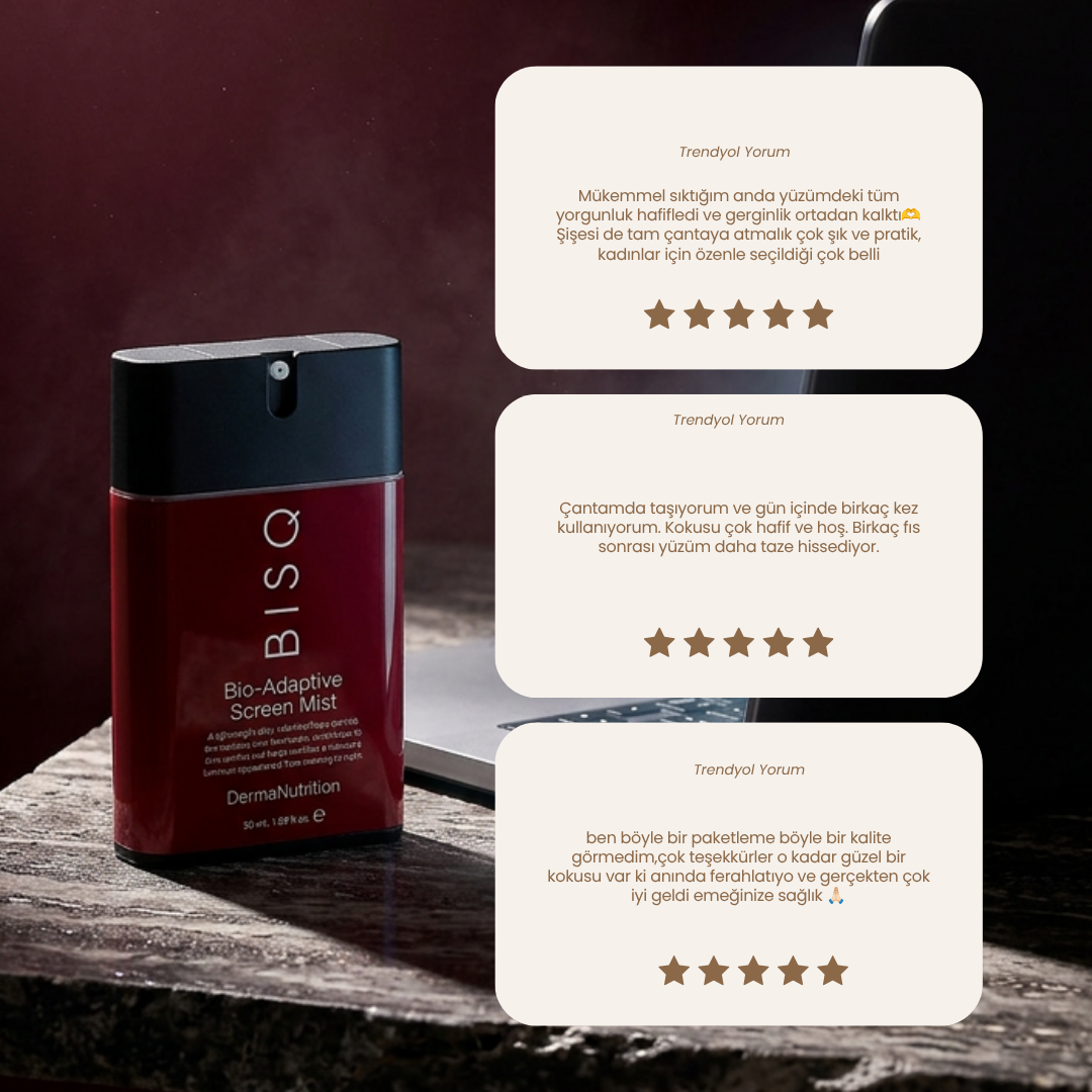 BISQ Bio-Adaptive Screen Mist — HA-4 Kompleks | Kakao Polifenol | DermaNutrition Nem Koruma Misti | 50 mL
