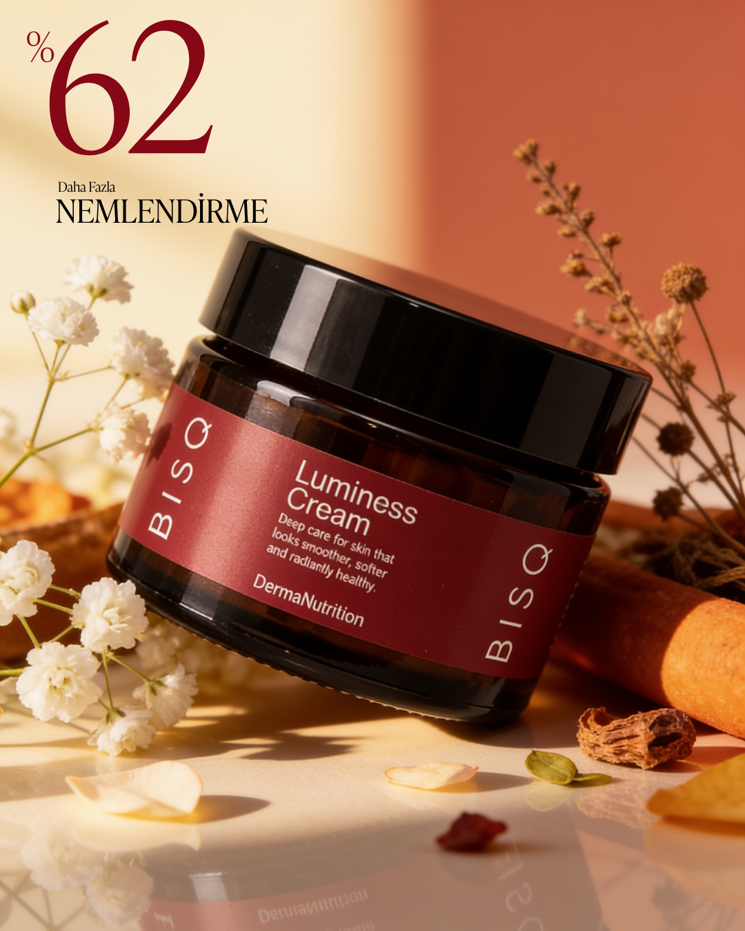 BISQ Luminess Cream — HA-4 Kompleks | Seramid NP | Çarkıfelek Yağı | DermaNutrition 40+ Günlük Bakım Kremi | 50 mL