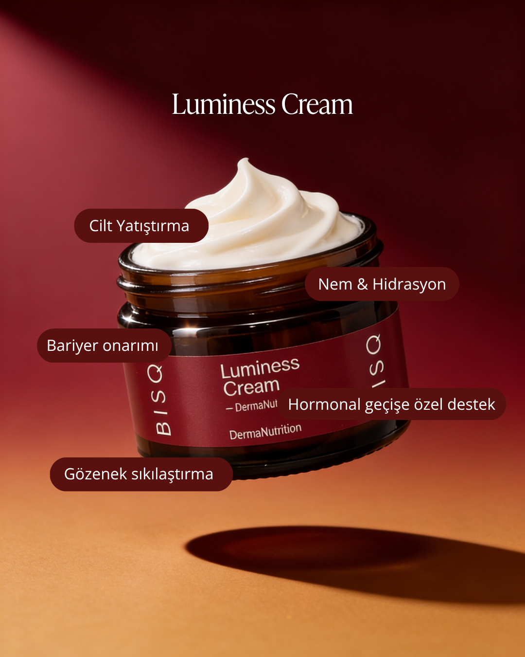 BISQ Luminess Cream — HA-4 Kompleks | Seramid NP | Çarkıfelek Yağı | DermaNutrition 40+ Günlük Bakım Kremi | 50 mL